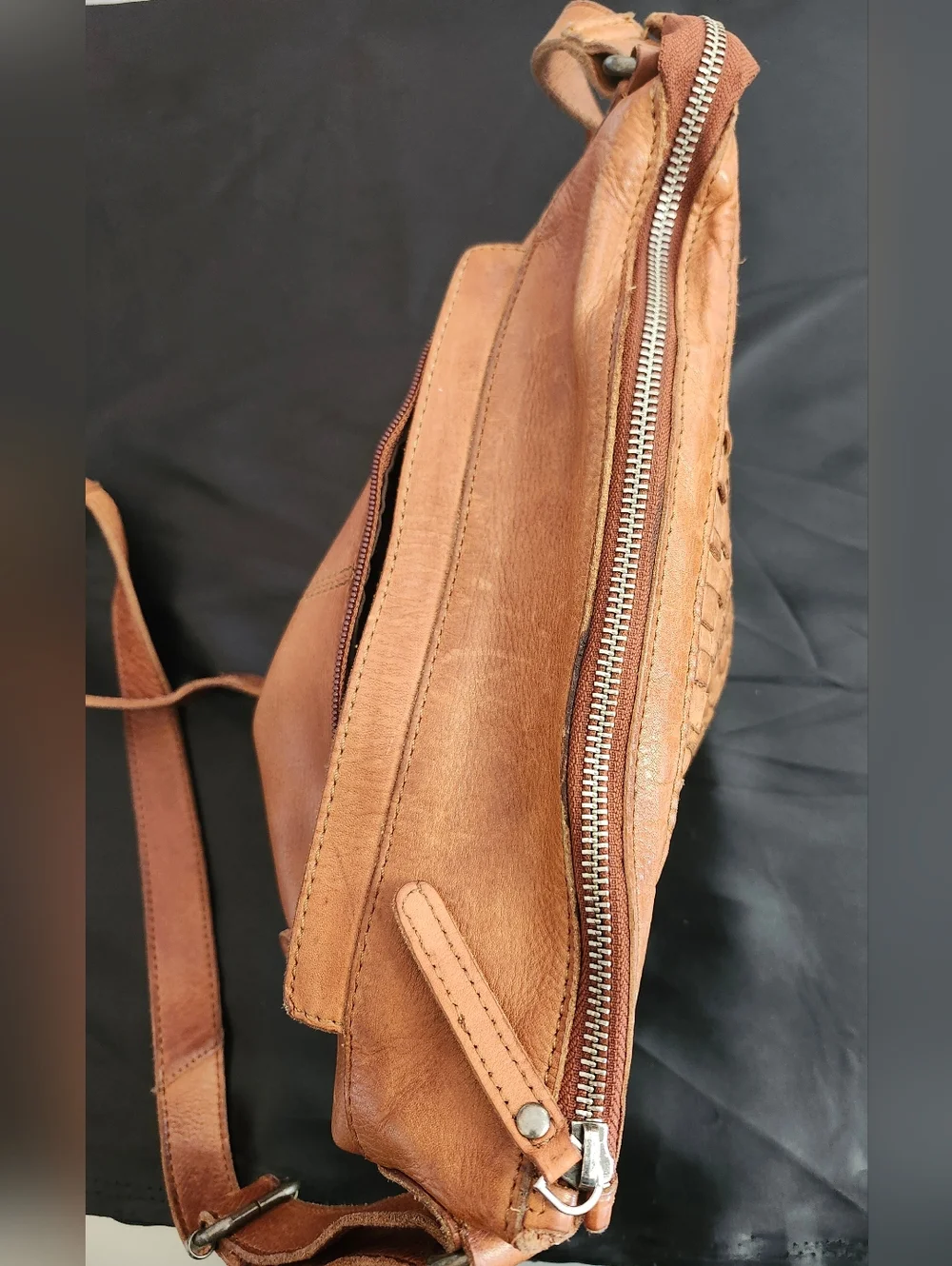 Woven Leather Crossbody Bag in Tan